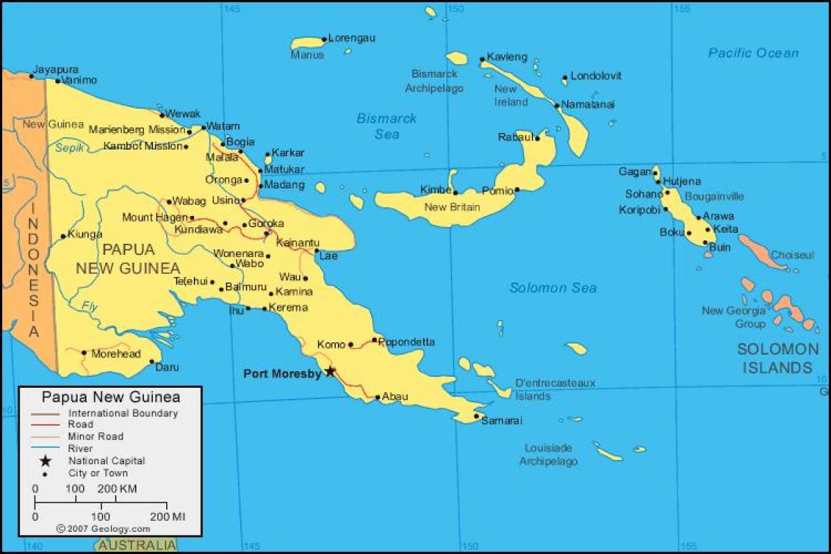 kort over papua ny guinea og de omkringliggende lande