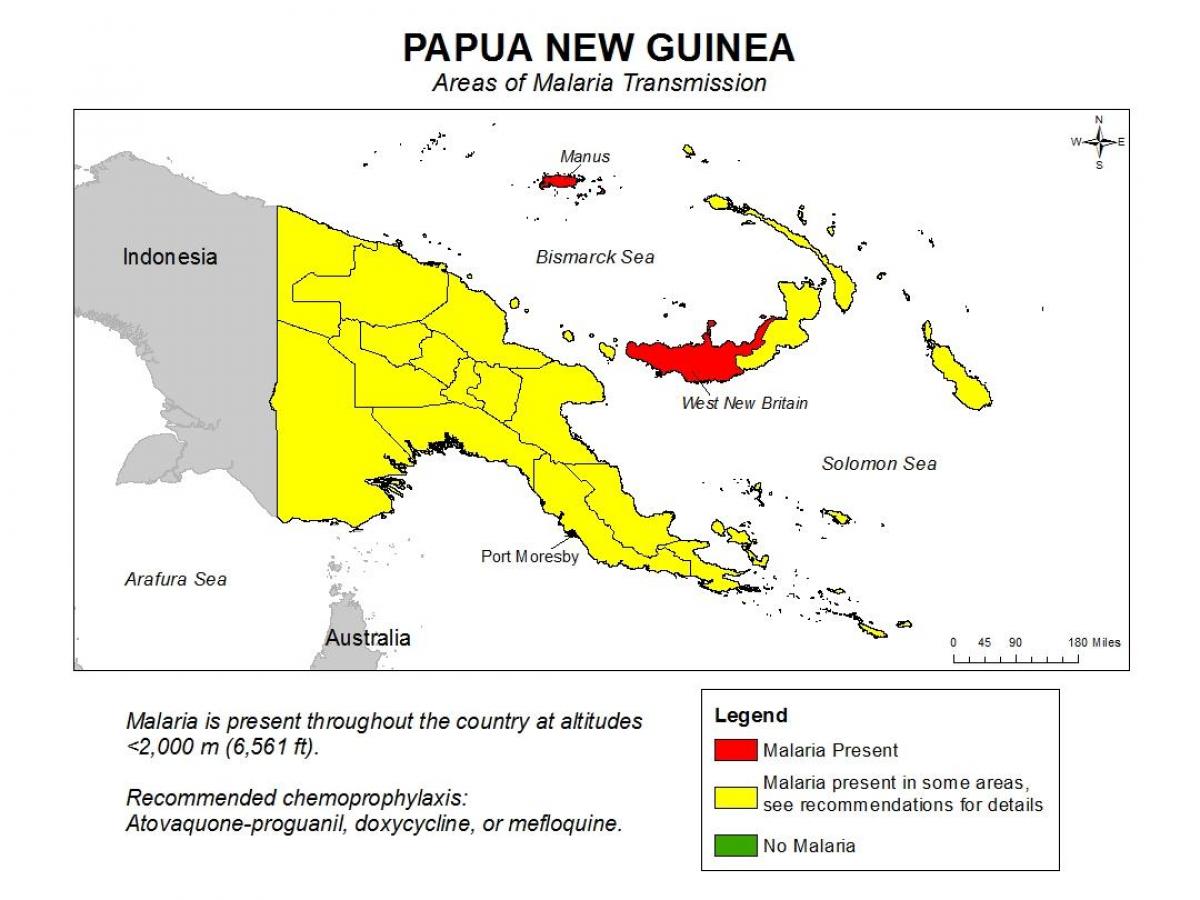 kort over papua ny guinea malaria