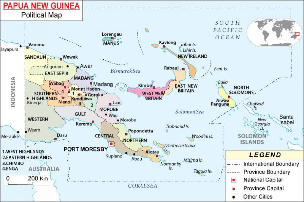 kort over papua ny guinea provinser